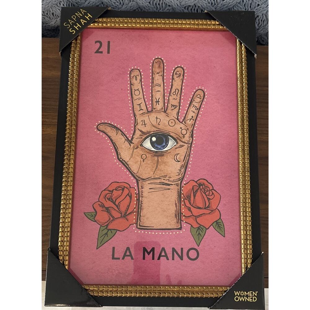New La Mano Wall Art By Sapna Shah 12”x18” Lotería Card Palm Reading Tarot Art